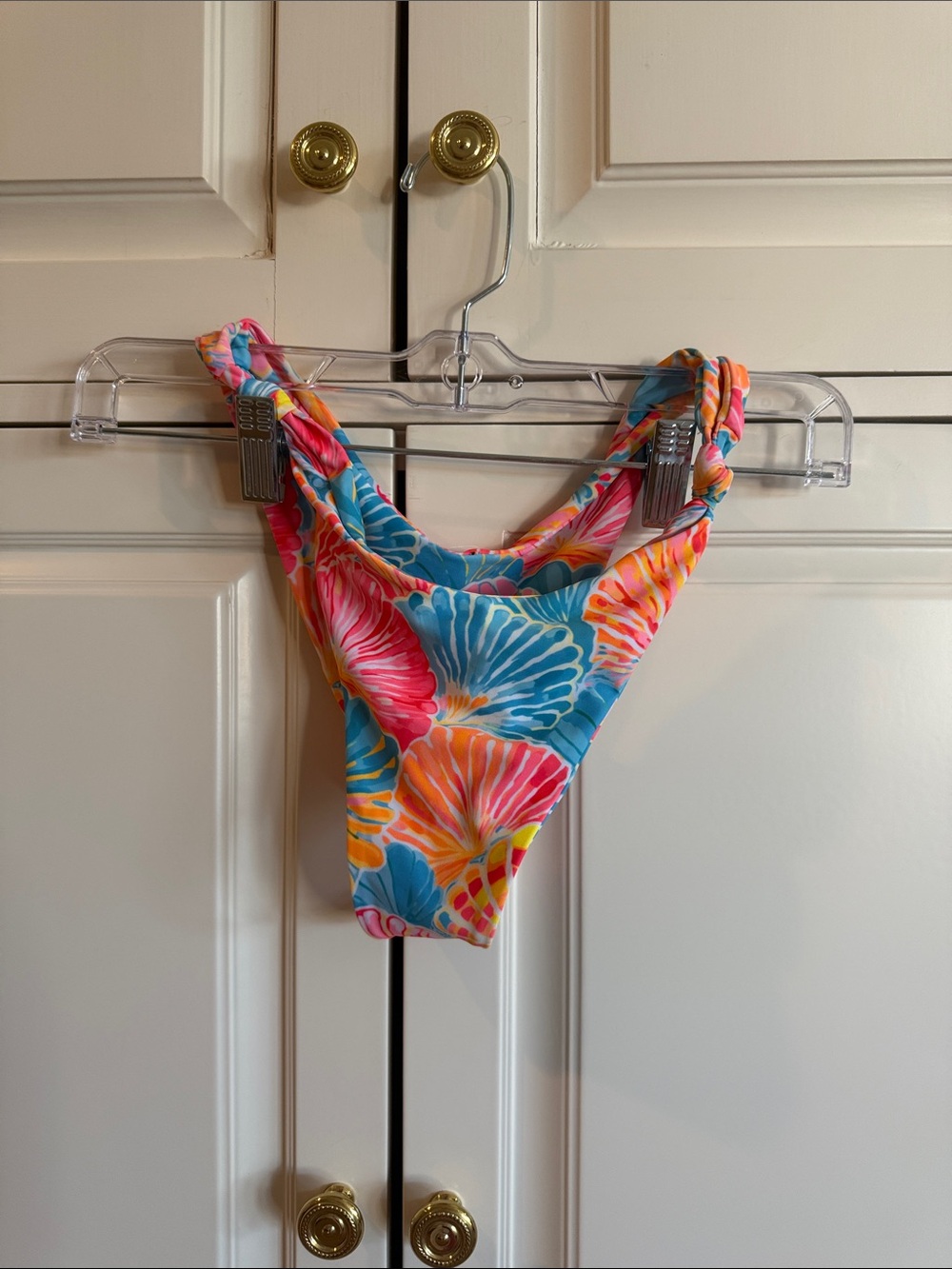 Tropical Shell-Print Bikini Bottom in Blue, Pink & Orange